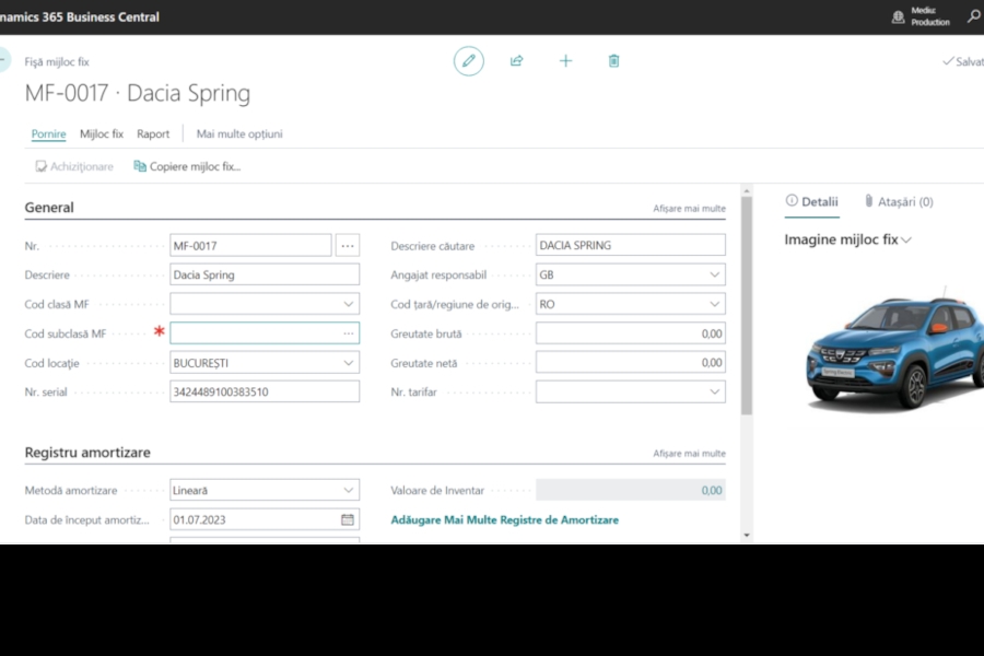 Definire și achiziție mijloace fixe în ERP Business Central