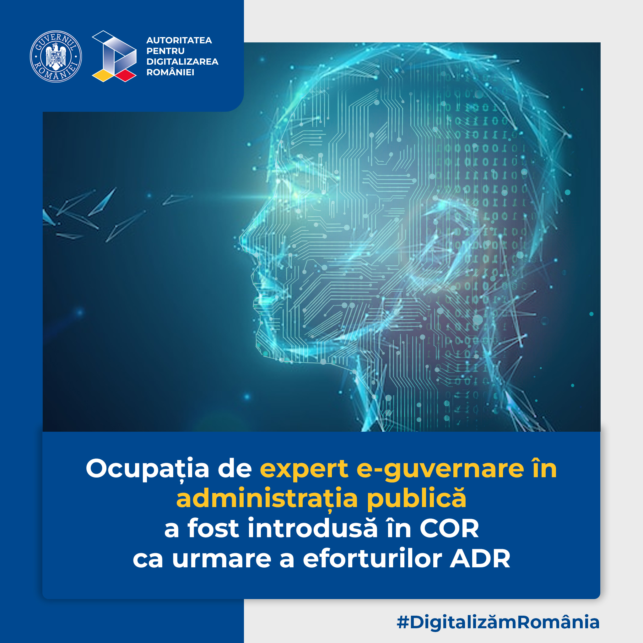 Ocupația de expert e-guvernare în administrația publică a fost introdusă în COR ca urmare a demersurilor ADR