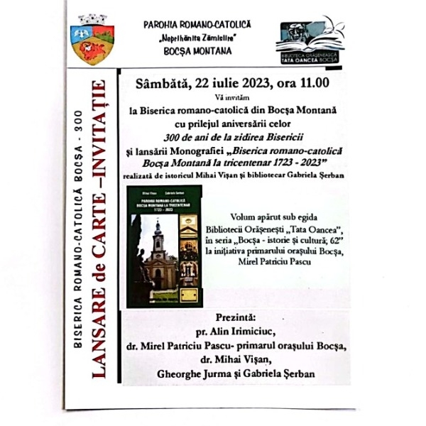Lansare de carte-Biserica romano-catolica Bocsa Montana la tricentenar 1723-2023