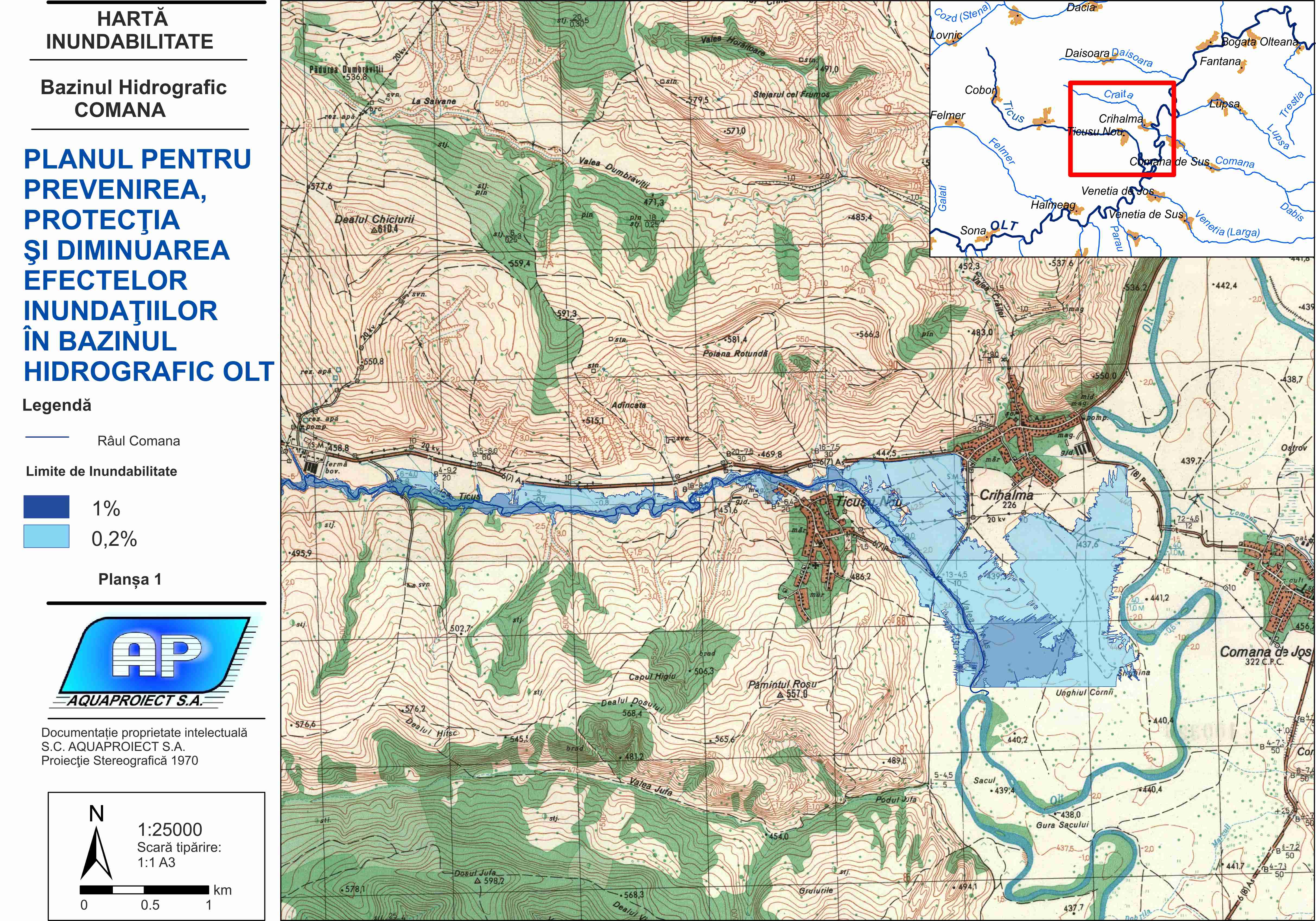 Bazinul hidrografic Comana - limite de inundabilitate - plansa 1