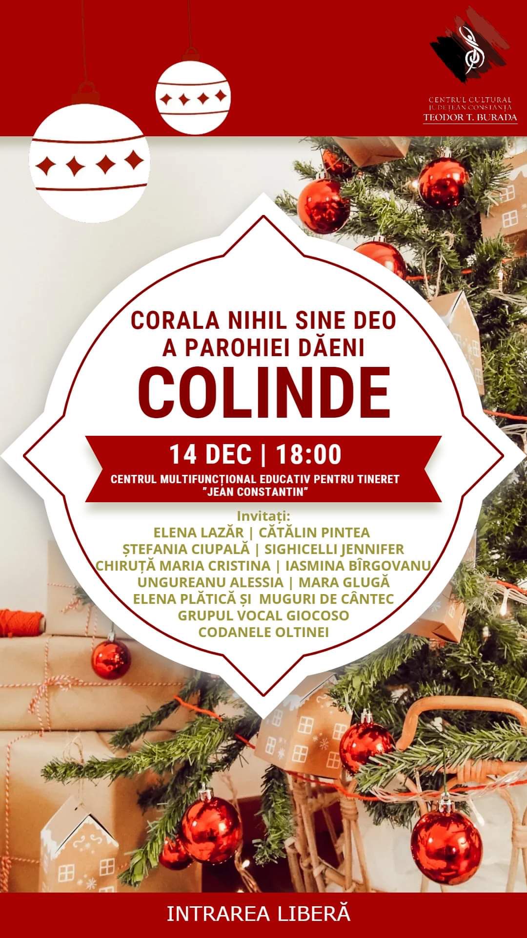 Consiliul Județean Constanța vă invită miercuri 14 decembrie, la o seară magică de COLINDE!
