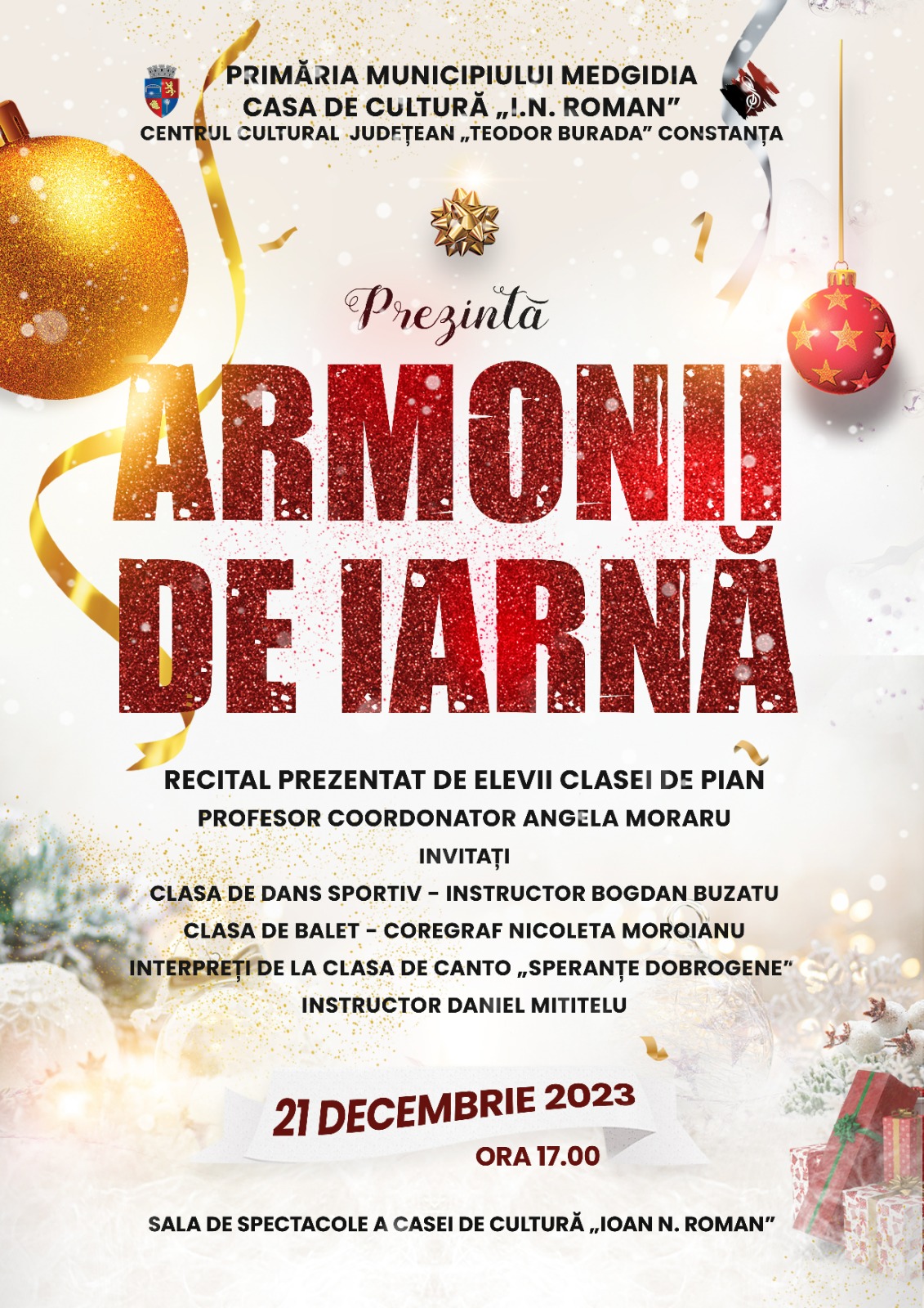 Daruri cultural-artistice de iarnă, oferite constănțenilor de Centrul Cultural  Județean Constanța ,,Teodor T. Burada’’