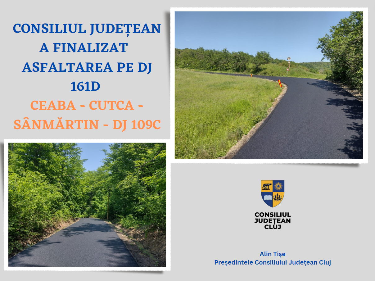 Consiliul Județean a finalizat asfaltarea pe DJ 161D Ceaba - Cutca - Sânmărtin - DJ 109C