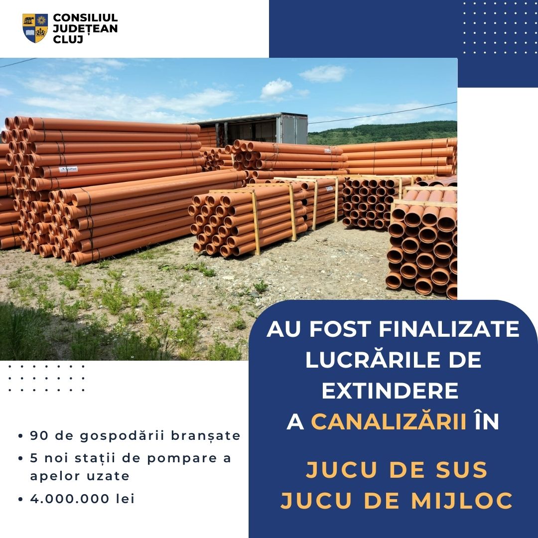 Au fost finalizate lucrările de extindere a canalizării în localitățile clujene Jucu de Sus și Jucu de Mijloc