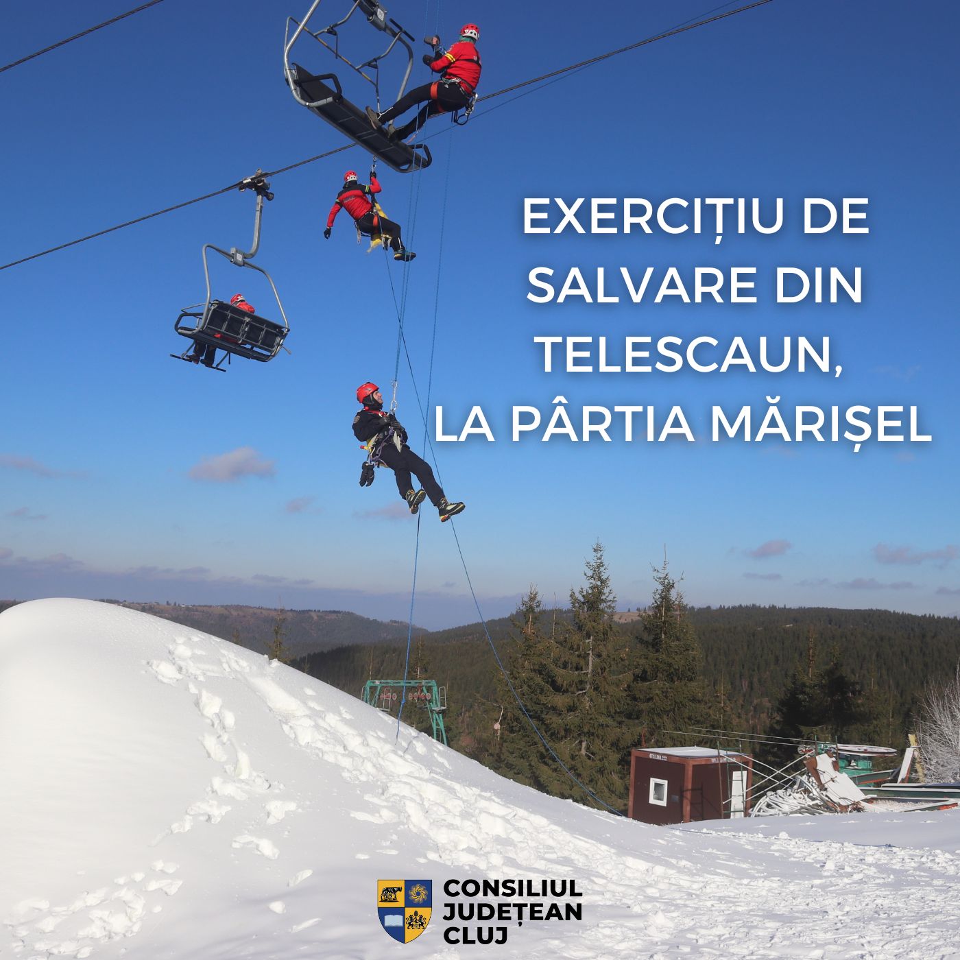 Exercițiu de salvare din telescaun, la pârtia Mărișel