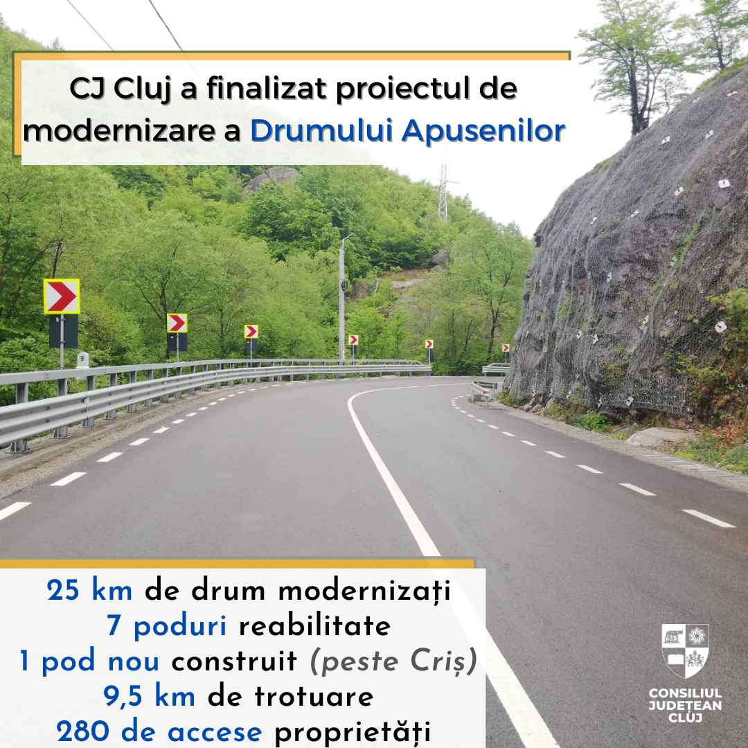 Consiliul Județean Cluj a finalizat proiectul de modernizare a Drumului Apusenilor