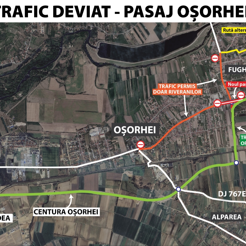 Trafic deviat pe DN1 în Oșorhei | Se lucrează la Pasajul suprateran