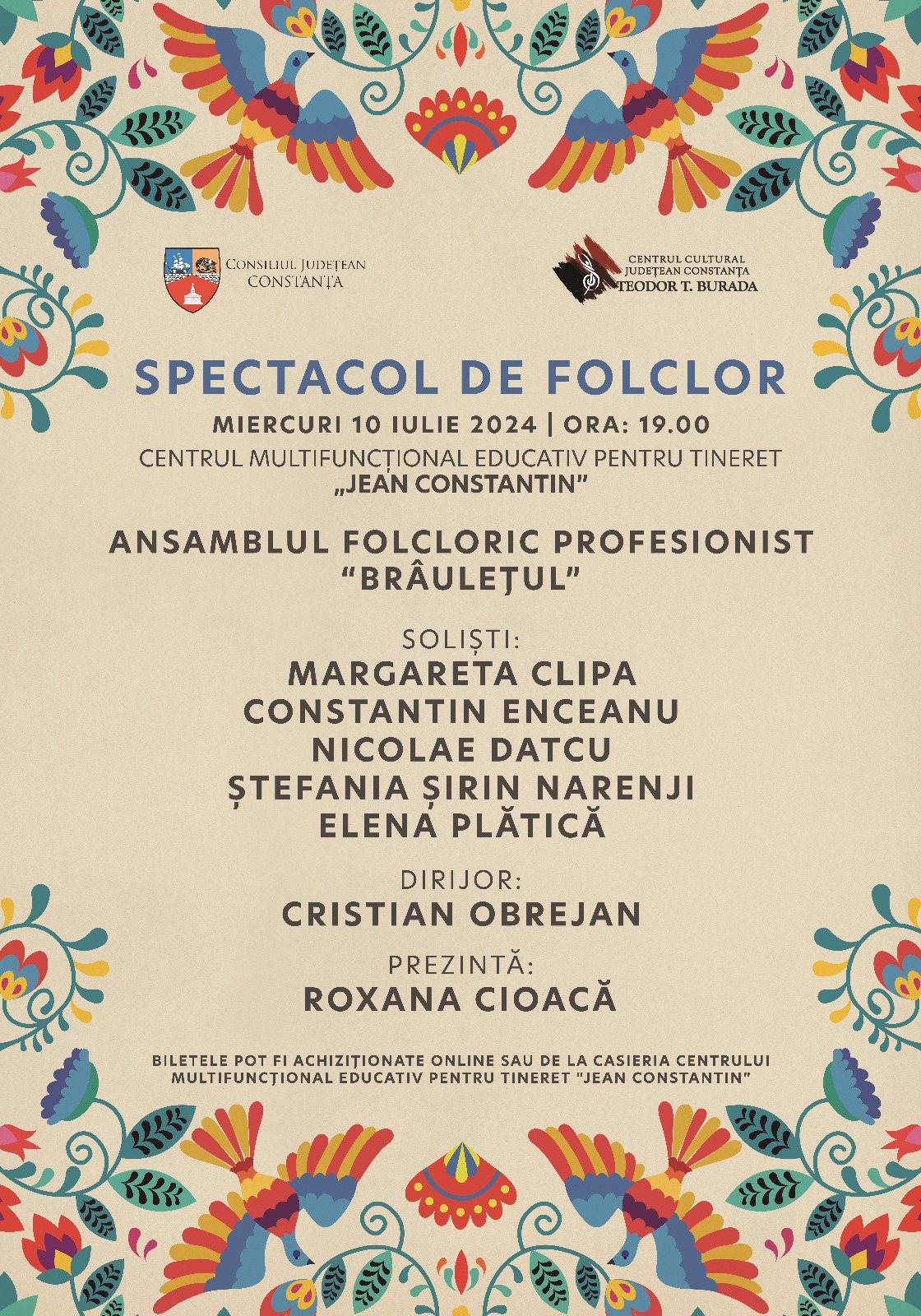 Consiliul Județean Constanța, vă invită la un regal folcloric susținut de Ansamblul Folcloric Profesionist „Brâulețul”