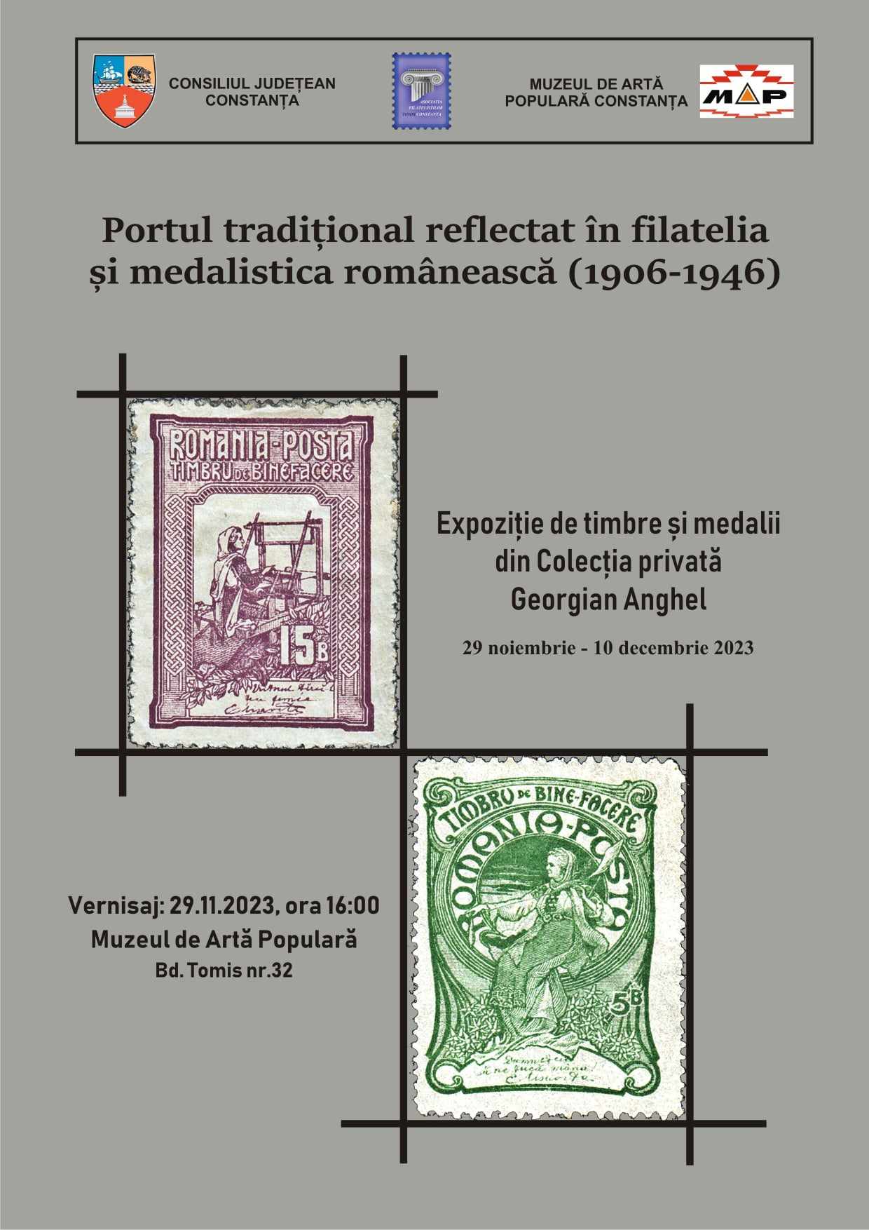 Cu prilejul Zilei Naționale a României, Consiliul Judeţean, organizează expoziția „Portul popular tradițional reflectat în filatelia și medalistica românească”