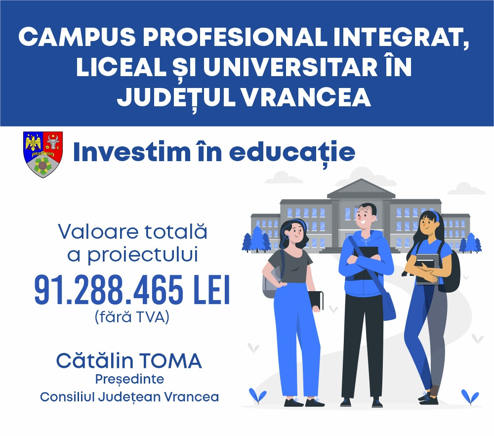 Proiectarea și construcția Campusului profesional integrat, liceal și universitar, scoase la licitație