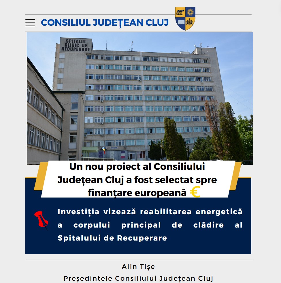 Un nou proiect al Consiliului Județean Cluj a fost selectat spre finanțare europeană