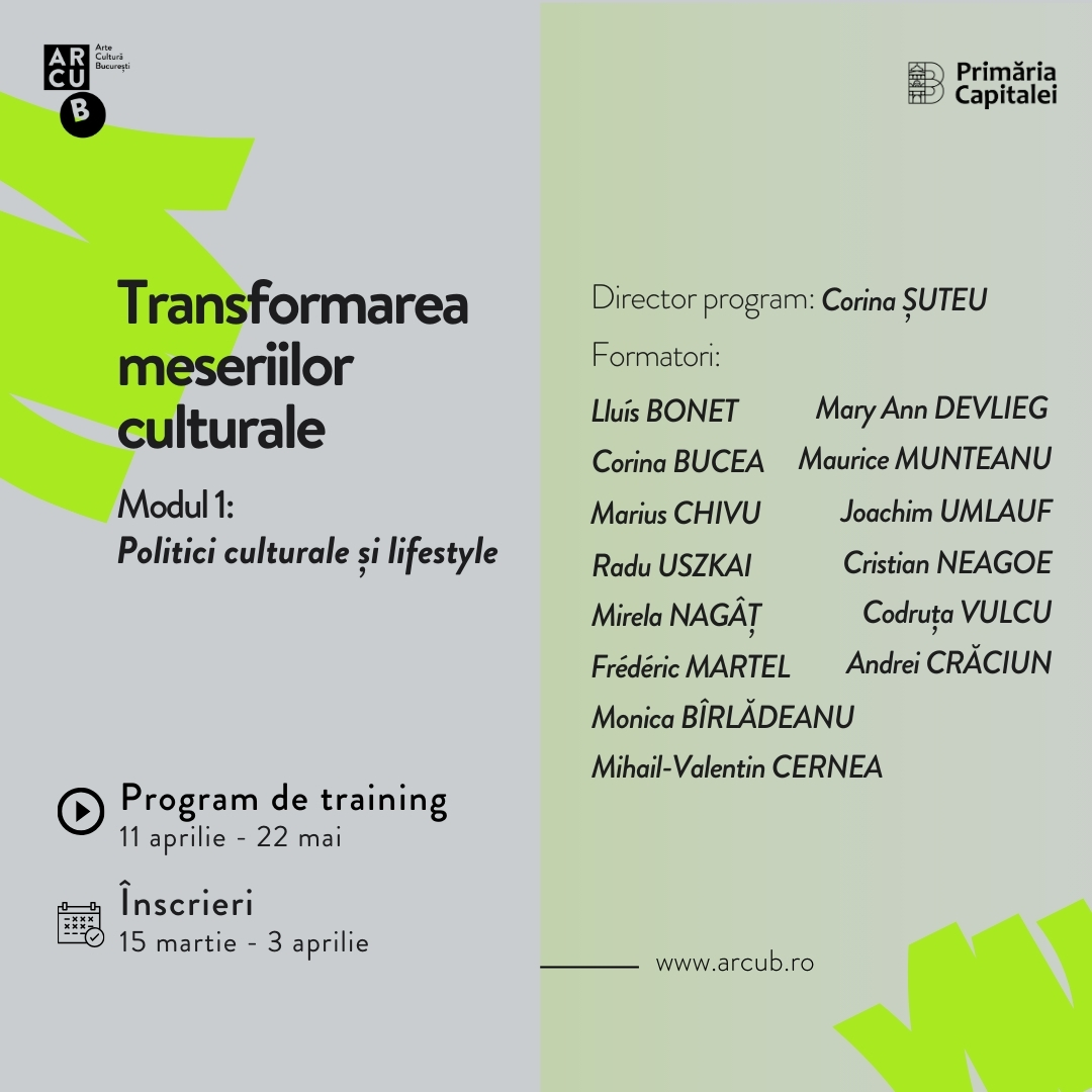 ARCUB LANSEAZĂ PROGRAMUL DE TRAINING „TRANSFORMAREA MESERIILOR CULTURALE”