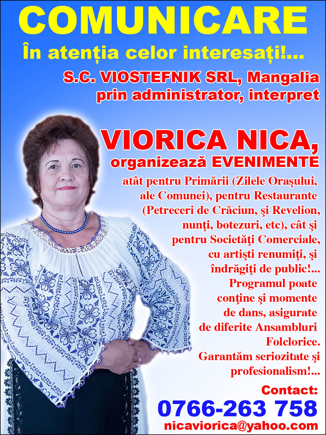 Interpreta de muzică populară VIORICA NICA