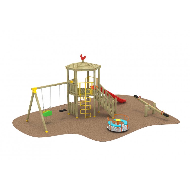 12 Oferta speciala Loc de joaca din lemn Scara Tobogan 2 Cataratoare Balansoar Carusel si Leagan