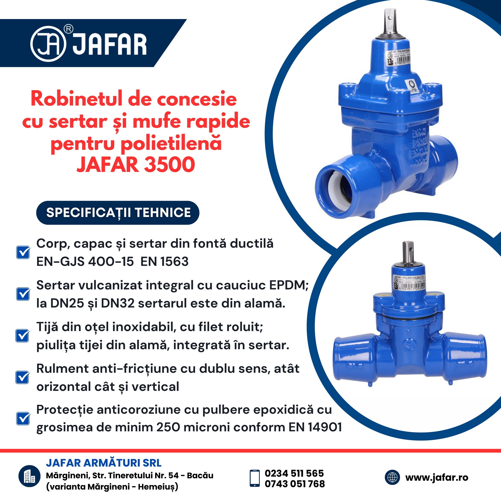 Robinetul de concesie cu sertar și mufe rapide pentru polietilenă JAFAR 3500