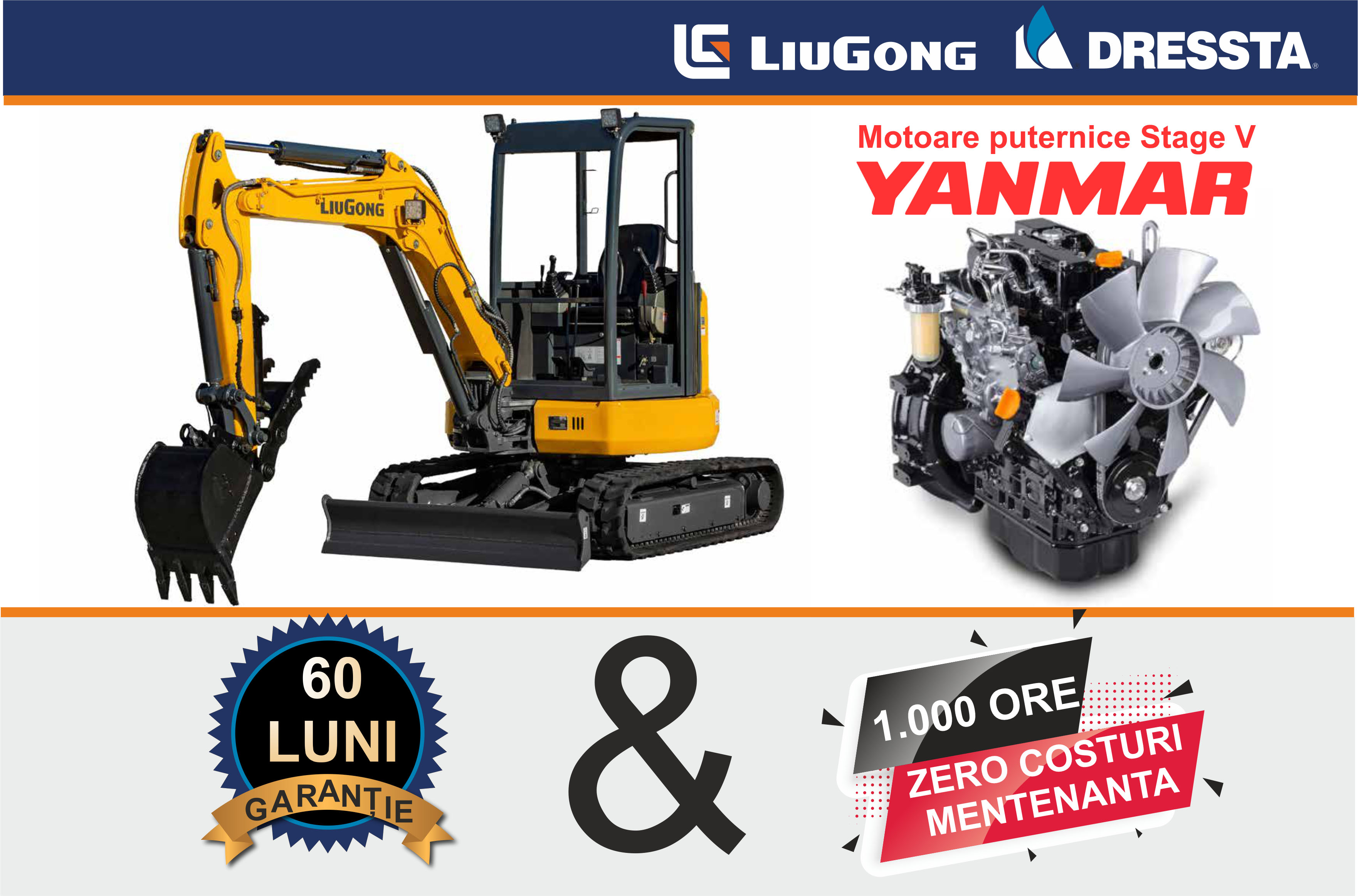 MINI EXCAVATOARE LIUGONG DRESSTA – 5 ANI GARANȚIE & 1.000 ORE ZERO COSTURI MENTENANȚĂ