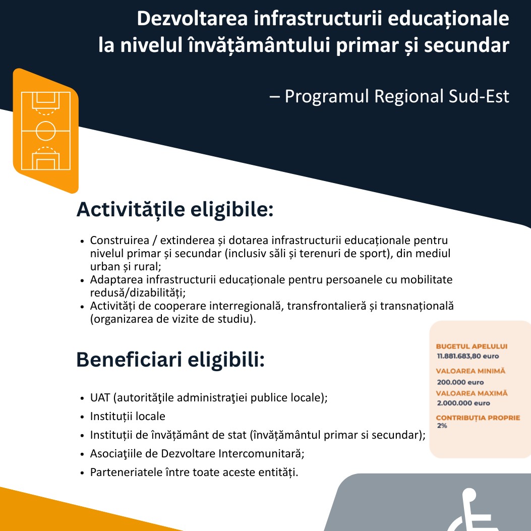 Dezvoltarea infrastructurii educaționale la nivelul învățământului primar și secundar