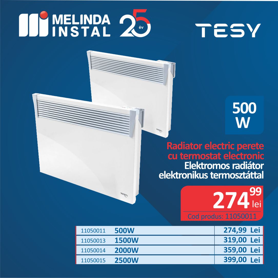 CONVECTOR ELECTRIC DE PERETE CU TERMOSTAT ELECTRONIC, TESY, 500 W