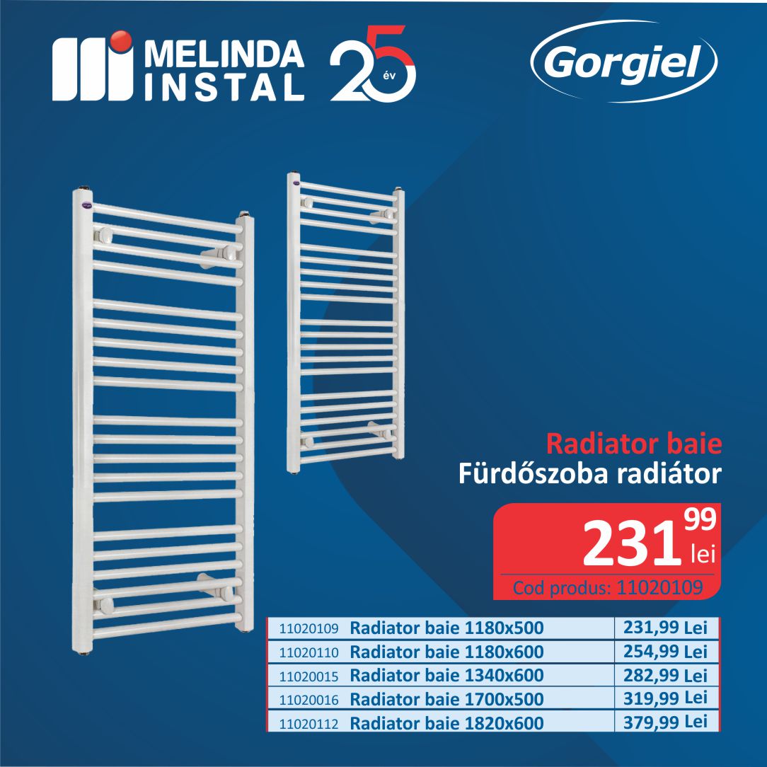 CALORIFER DIN OTEL PENTRU BAIE, GORGIEL, 500 X 1180, 545 W, ALB, DREPT