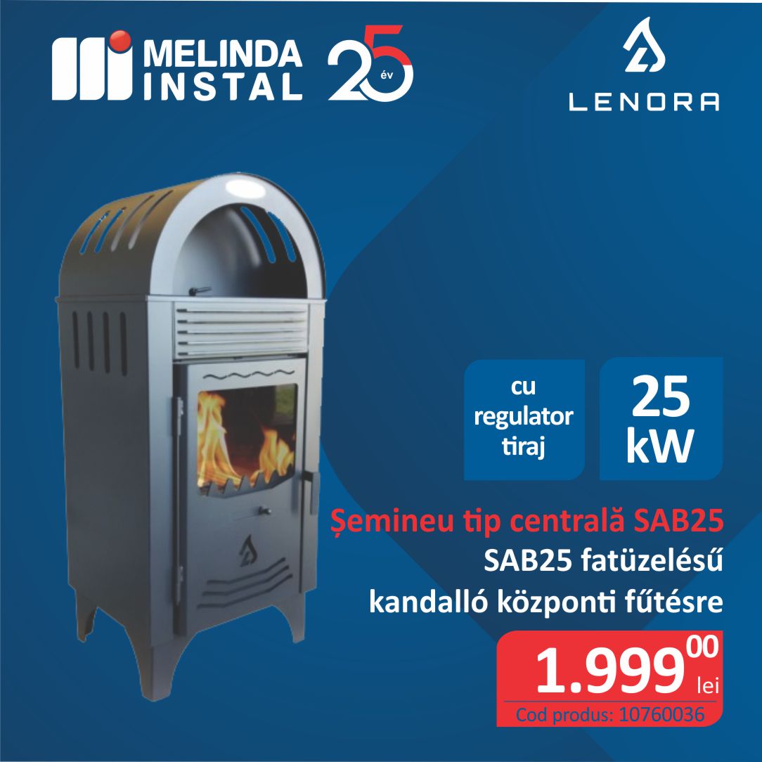 TERMOSEMINEU TIP CENTRALA 25 KW SAB25 NEGRU CU REGULATOR TIRAJ