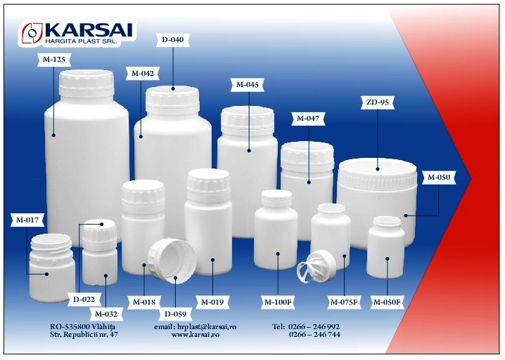 Flacoane cilindrice pentru tablete, capsule și pudre
