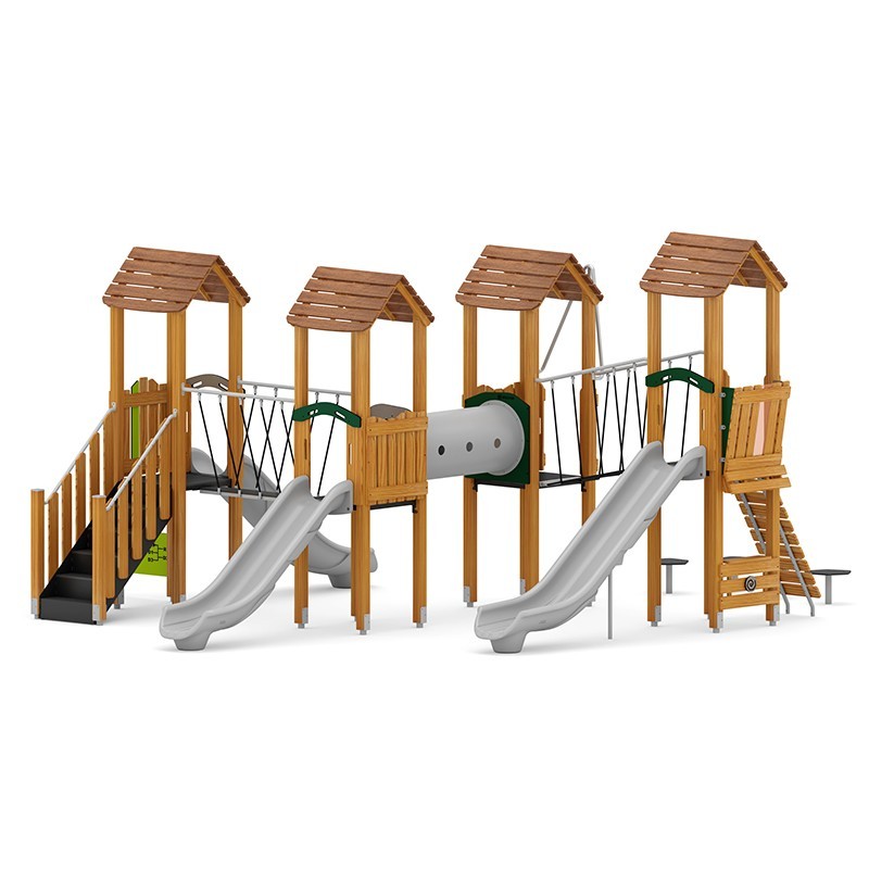 Structura modulara - Turnuri, 3 tobogane, punti, pasaj tunel, cataratori, traseu, bara PZG-W-B010