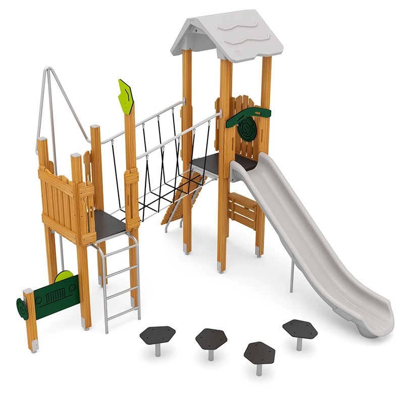 Structura modulara - Turnuri cu tobogan, punte, cataratori, traseu echilibru, bara, panou PZG-W-B004