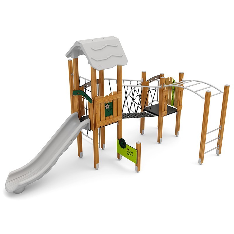 Structura modulara - Turnuri cu tobogan, punte, scara, cataratori si panou educational PZG-W-B006