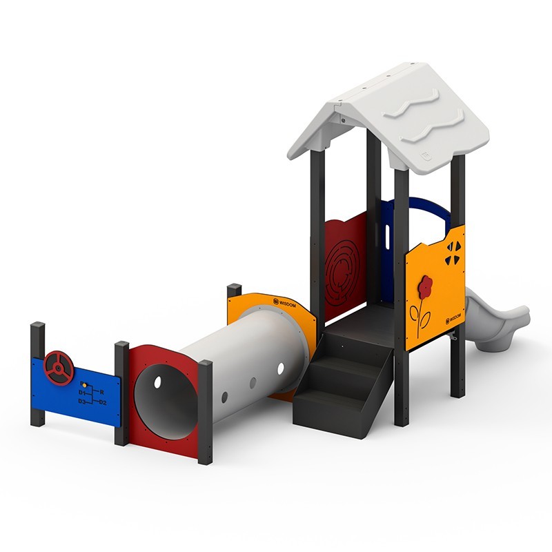 Structura modulara prescolari - Turn cu tobogan, pasaj tunel si panou educational PZG-W-A017P