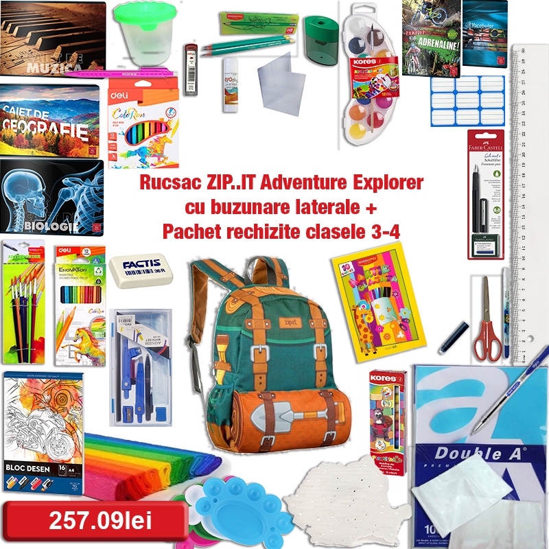 Rucsac ZIP..IT Adventure Explorer + Pachet rechizite clasele 3 - 4