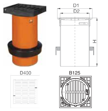 Grătar fontă cu tub telescop D255 - cu manşetă D315/250