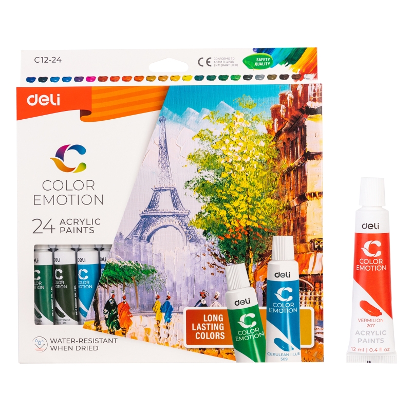 Tempera acrilic 24 culori/set tub 12 ml Deli