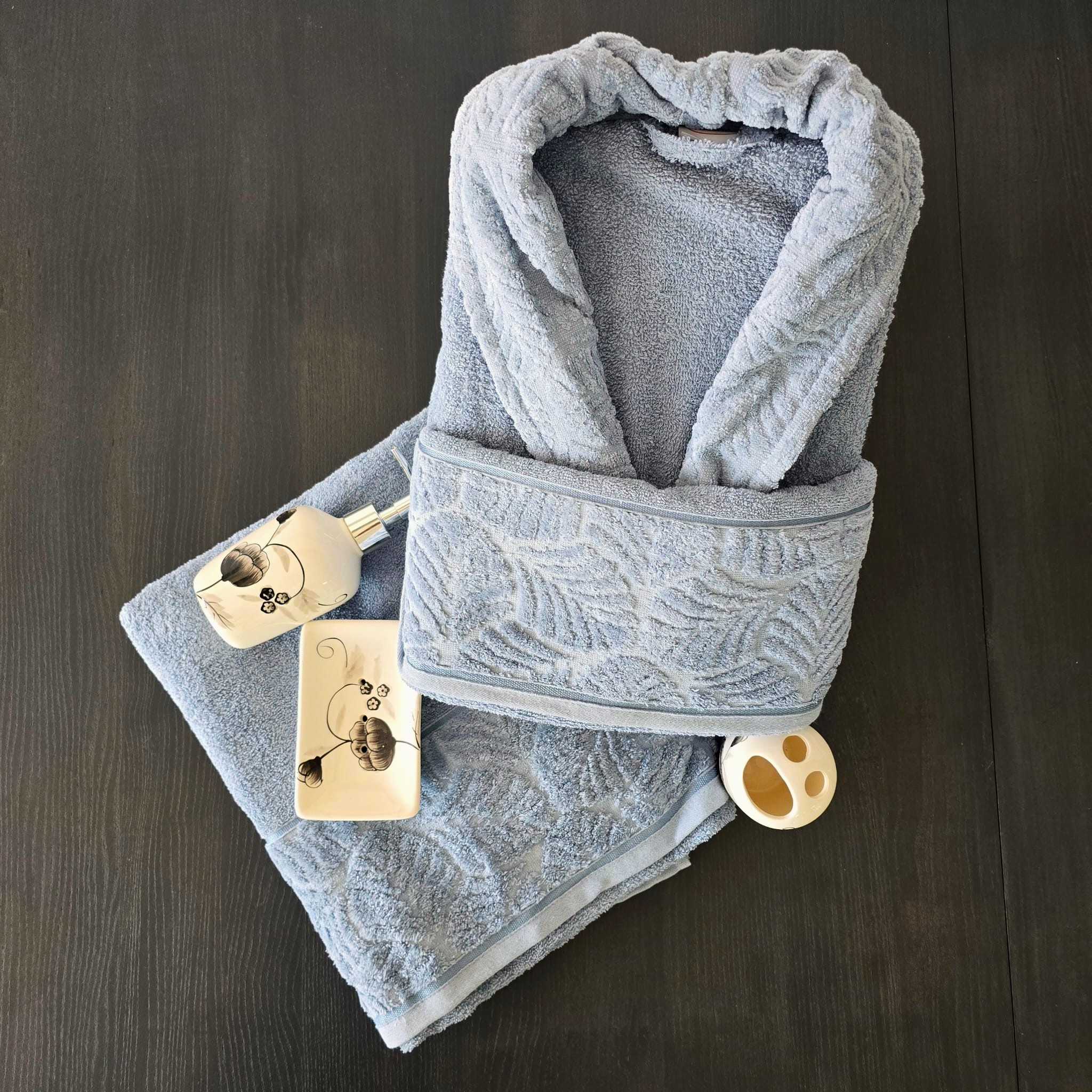 Set baie – halat cu guler si doua prosoape baie